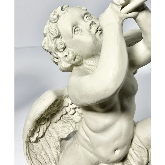 Vintage Pair of Resin Stone Sitting Shelf Cherub Angel Herald Figurines For Sale In Dallas - Image 6 of 9
