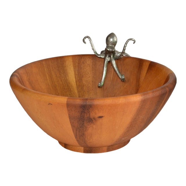 Vagabond House Acacia Wood Sea Life Octopus Salad Bowl For Sale