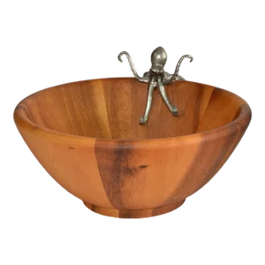 Vagabond House Acacia Wood Sea Life Octopus Salad Bowl