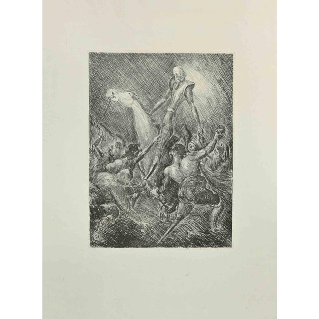 Wladyslaw Jahl, Don Quixote Surrounded, Etching, 1951 For Sale
