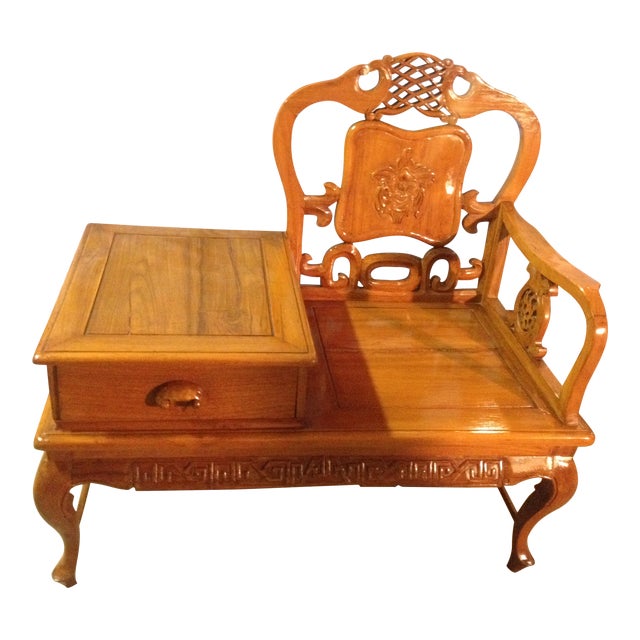 1950s Vintage Solid Teak Oriental Telephone Bench Chairish