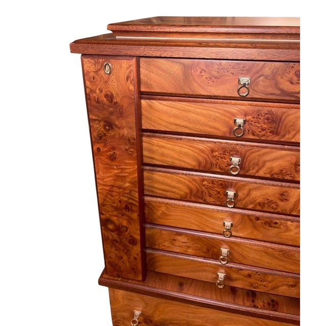 Wood Agresti Lo Scrigno Briar & Mahogany Jewelry Armoire. Italy, 21st Century. For Sale - Image 7 of 14