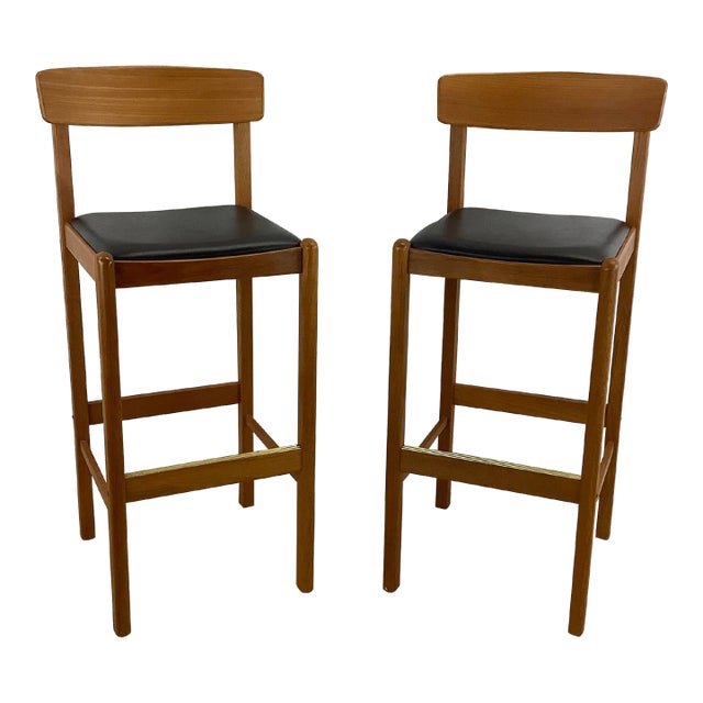 Pair Vintage Modern Teak Barstools For Sale