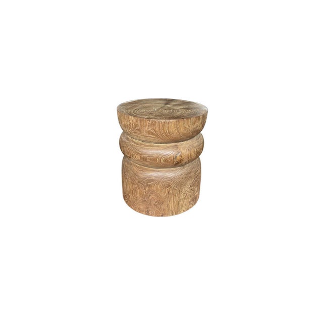 Round Teak Wood Side Table, Natural Finish, Layered Design, Modern Organic For Sale - Image 4 of 7
