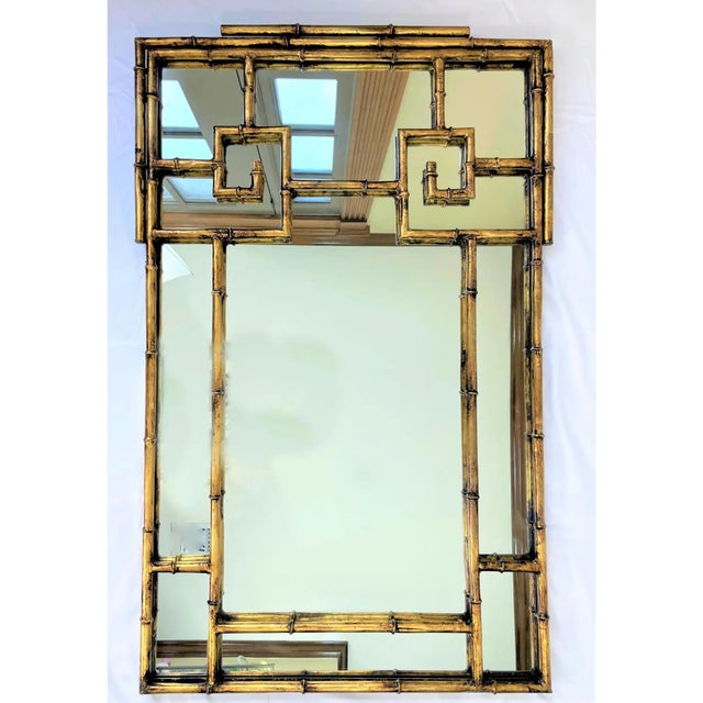 Vintage LaBarge Gold Metal Faux Bamboo Greek Key Chinoiserie Mirror For Sale - Image 10 of 12