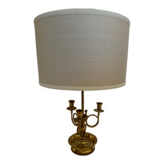 Classic Brass Bouillotte Table Lamp With 3 Candle Arms For Sale