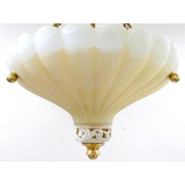 Elegant Lenox Quoizel Scalloped Shell Inspired Brass Accent Pendant Chandelier For Sale - Image 9 of 18