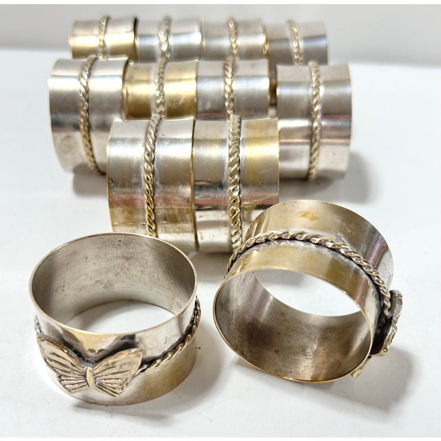 Silver Vintage Silver Butterfly Napkin Rings - A Set of 12 For Sale - Image 8 of 12