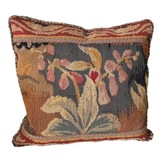 Antique 19th Century French Aubusson Floral Botanical Tapestry Pillow For Sale
