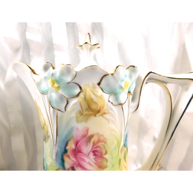 1920s 1920s Unmarked Floral Chocolate Pot Set With Six Cups For Sale - Image 5 of 13