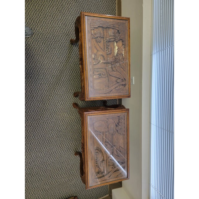Chinoiserie Two Chinoiserie Carved Wood Side Tables with Glass - Set of 2 For Sale - Image 3 of 9