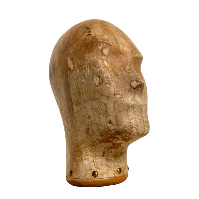 Antique Wooden Milliners Head, 1900s For Sale