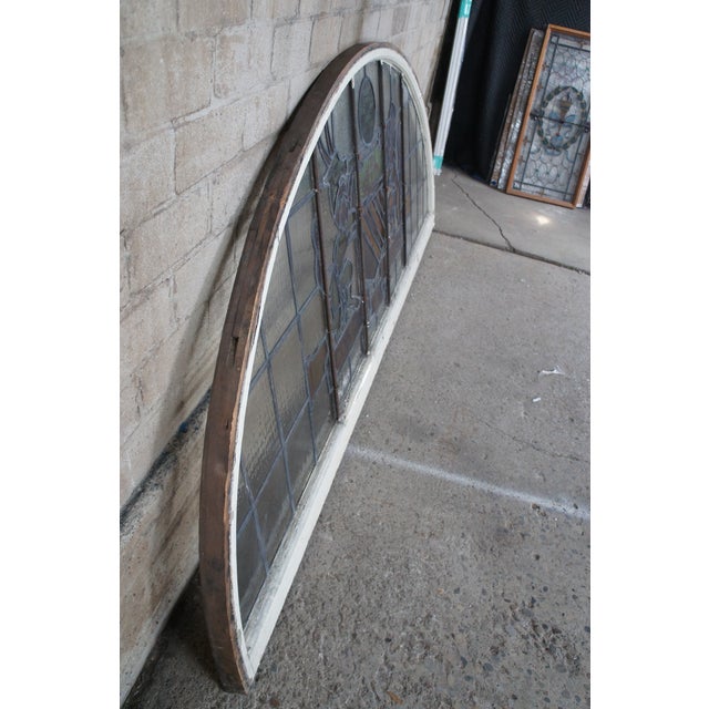 Set of 2 Antique Manchester English Stained Glass Palladian Windows Coat of Arms For Sale - Image 11 of 12