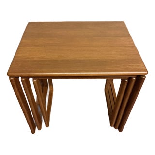 Solid Teak Danish Modern Sled Leg Vintage Nesting Tables For Sale