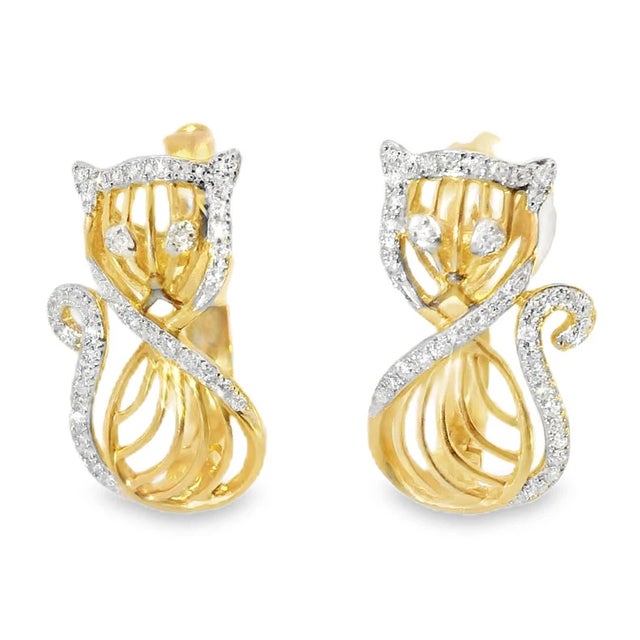 14K Pink Rose Gold Diamond Cat Huggie Earrings Add a playful touch of luxury with these 14K Pink Rose Gold Diamond Cat...
