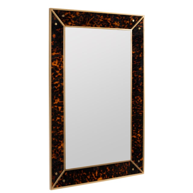 A faux tortoiseshell acrylic frame with polished brass trim and decorative corner hardware gives this Erin Gates...