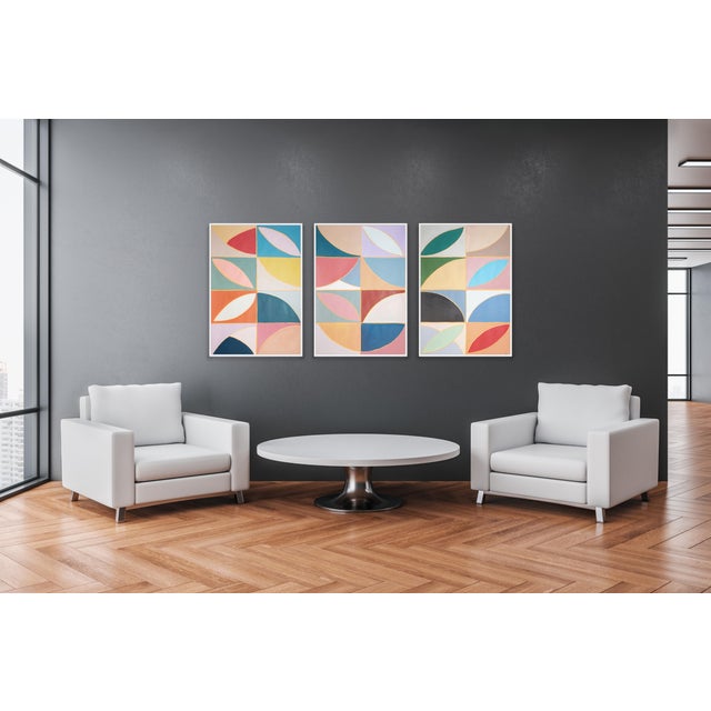 2026, Geometric Astronomy Triptych, Modern Bauhaus Tiles, Modern Floral Axis I, Acrylic Paint on Watercolor Paper, 2026 For Sale - Image 10 of 11
