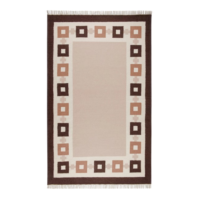 Part & Parcel Goods Wool Chain Rug 15' x 20', Bisque, Topaz, Chocolate and Eggshell For Sale