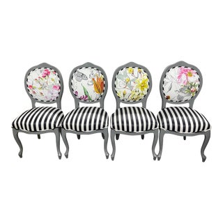 Late 20th Century Designers Guild Floral Dining Chairs - Set of Four For Sale