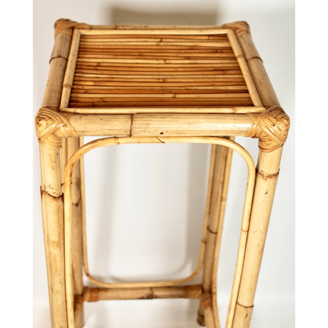 Camel 1960s Vintage Boho Chic Bamboo Plant Stand / Side Table For Sale - Image 8 of 12