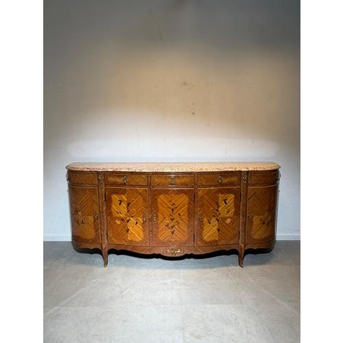Large Louis XV Marquetry Sideboard with Marble Top For Sale - Image 5 of 8