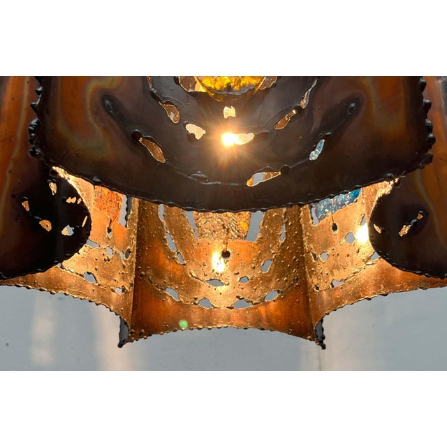 Mid-Century Modern Brutalist French Copper and Glass Pendant Lamp from Accolay, 1960s For Sale - Image 5 of 18