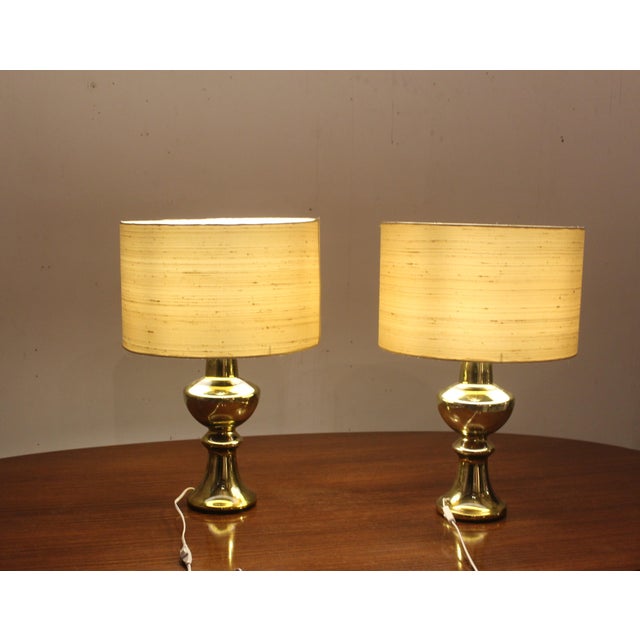 Gold Vintage Swedish Gold Table Lamps with Silk Shades from Luxus, 1970s, Set of 2 For Sale - Image 8 of 14