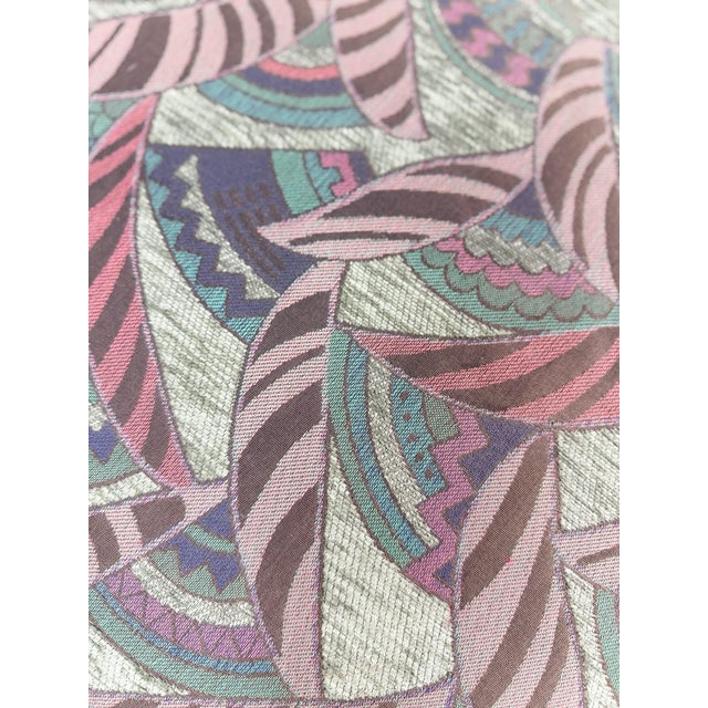 Textile Vintage Postmodern Purple Green Ottoman Leaf Pattern Retro Accent Pouf For Sale - Image 7 of 9