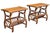 A pair of vintage rattan end tables featuring a woven top, sculptural bent rattan frame, and integrated magazine rack....