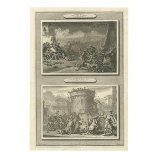 Pieter Mortier, Gideon Defeats the Midianites and the Death of Abimelech, 1700, Engraving For Sale