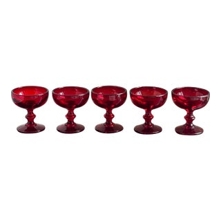 1960s Ruby Red Coupe Glasses - Set of 5 For Sale