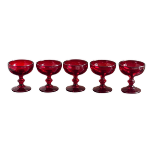 1960s Ruby Red Coupe Glasses - Set of 5