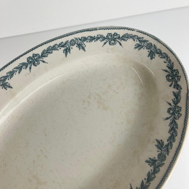 Oval Earthenware Platter with Lauriers Pattern from Moulins des Loups, 1900s For Sale - Image 6 of 8