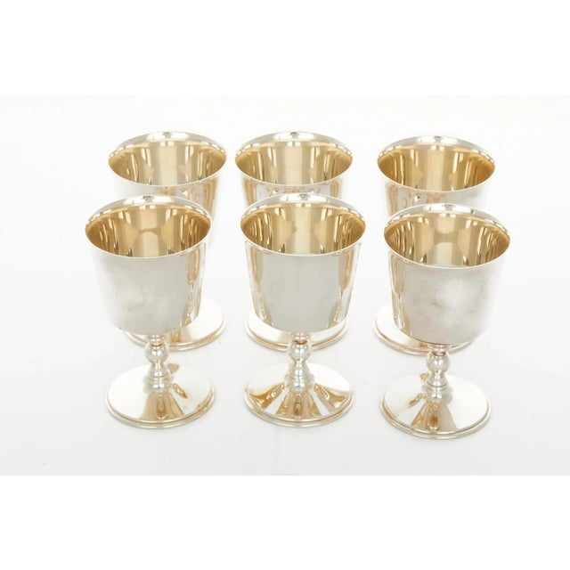 English silver plated Art Deco style barware / tableware drinking goblet service for six people. Each silver cup is in...