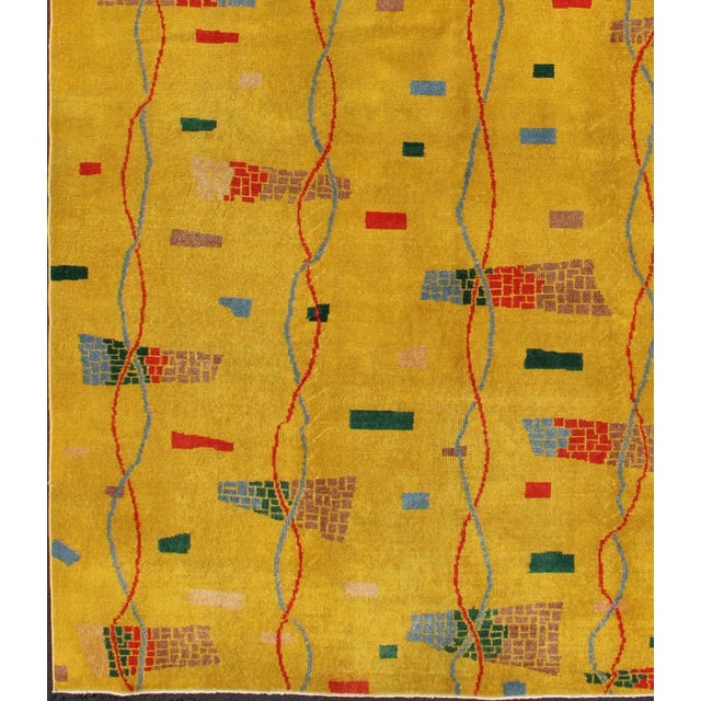 Mid-Century Modern Mid 20th Century Mid-Century Modern Rug Turkish Carpet in Bright Yellow Red Blue Green & Pink For Sale - Image 3 of 13