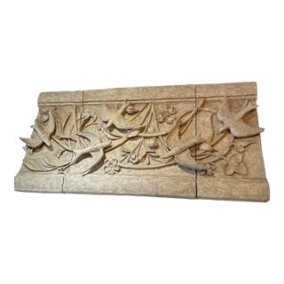 Vintage Italian Plaster Panel ( Divided in 3) With Swallows Fruits and Flowers Design. For Sale