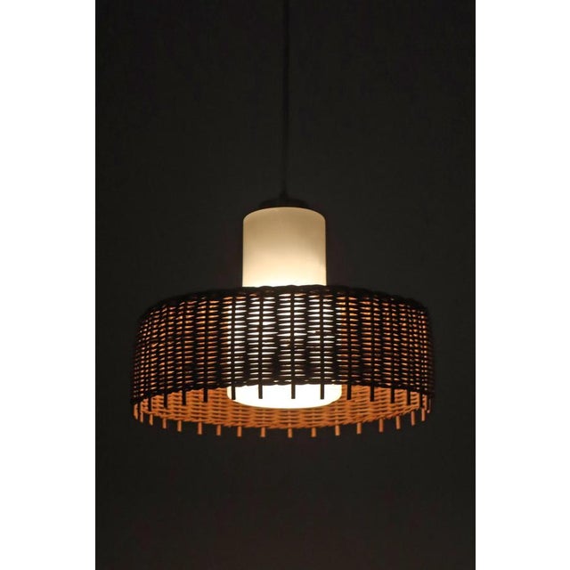 1960s Pedant Lamp in Opal Glass with Braided Rattan from Doria, Germany, 1960s For Sale - Image 5 of 12