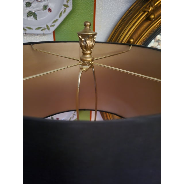 1990s Custom Finished Red, Gold Leaf Greek Goddess Black Shade Greek Key Trim Tall Table Lamps Tony Duquette Style - a Pair For Sale - Image 15 of 15