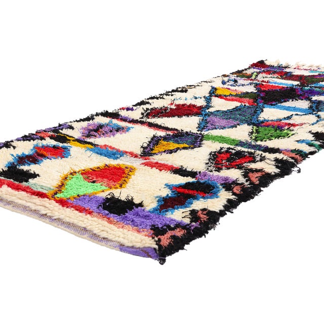 21936 Vintage Azilal Boucherouite Moroccan Rug, 03'01 x 07'02. The Baraka Talisman: A Vintage Azilal Moroccan Masterpiece...