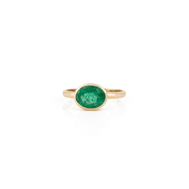 1.64ct Natural Zambian Emerald Bezel Set Solitaire Ring in 18k Yellow Gold Size 9 For Sale - Image 4 of 16