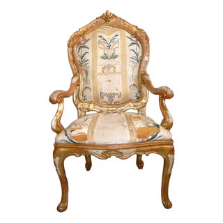 Antique 15th Century Venetian Lacquered and Gilded Armchair For Sale