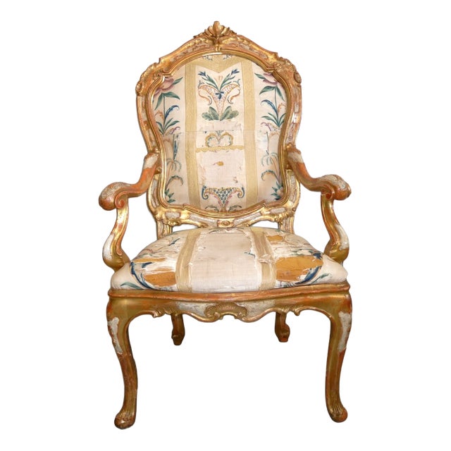 Antique 15th Century Venetian Lacquered and Gilded Armchair For Sale