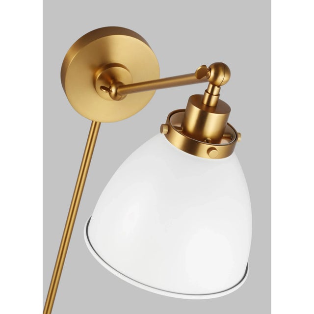 Chapman & Myers by Visual Comfort Studio Wellfleet Single Arm Dome Task Sconce, Matte White & Burnished Brass For Sale - Image 4 of 5