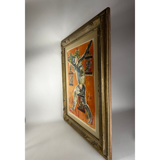 Figurative 1960s "Bird Vendor" Signed Lithograph by Pierre Jacquot 70/120, Framed For Sale - Image 3 of 5