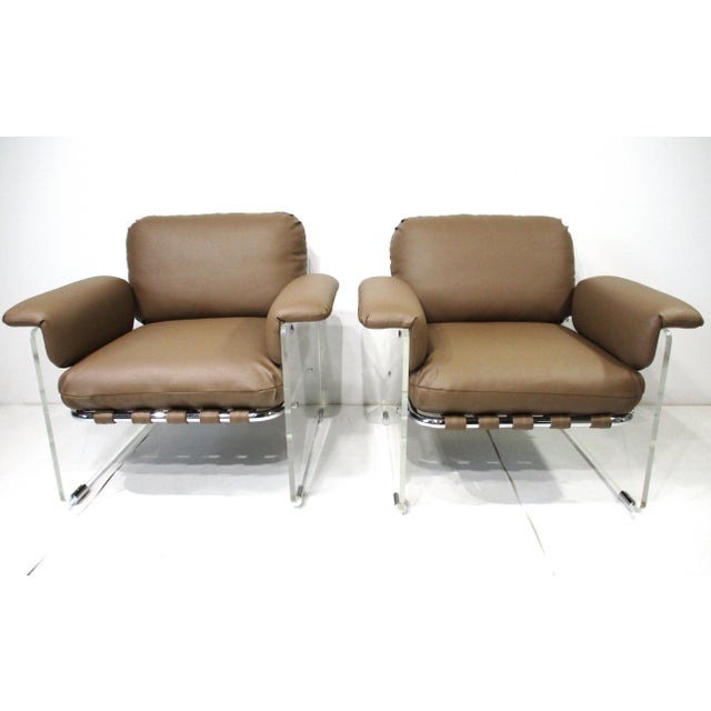 Mid-Century Modern Pace Argenta Upholstered and Lucite Lounge Chairs for Pace Collection For Sale - Image 3 of 17