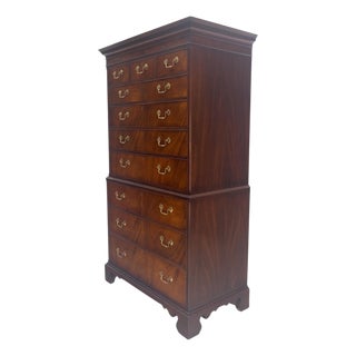 Hickory Chair 11 Drawers Flame Mahogany Drop Brass Pulls High Boy Chest Dresser For Sale