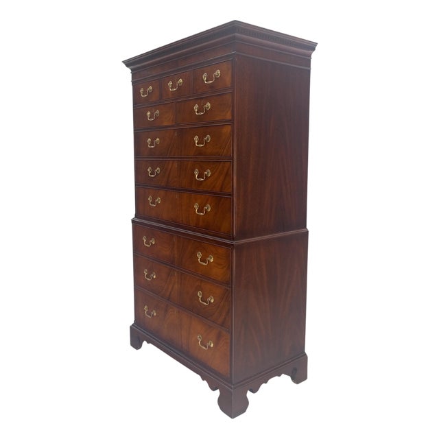 Hickory Chair 11 Drawers Flame Mahogany Drop Brass Pulls High Boy Chest Dresser For Sale