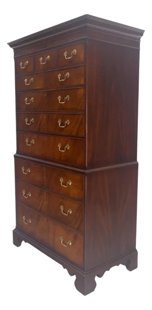 Hickory Chair 11 Drawers Flame Mahogany Drop Brass Pulls High Boy Chest Dresser