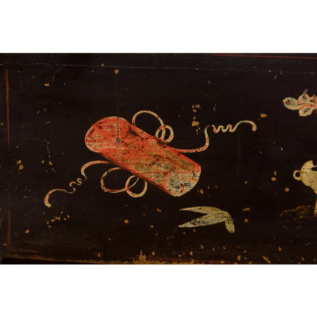 19th Century Qing Dynasty Two-Door Cabinet with Hand-Painted Décor and Original Black Lacquer For Sale - Image 10 of 12