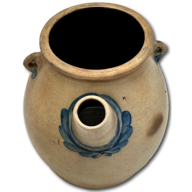 Rare Large 2 Gallon Size Antique American Blue Decorated Stoneware Batter Jug by Evan R Jones Pittston Pennsylvania 1860s For Sale - Image 10 of 18